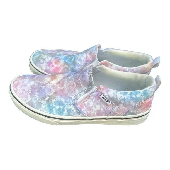 Vans Slip-On Sneakers 🌸 Tie-Dye Pastel Hearts •‎ Size 6 Women’s 🩵🩷🩵🧡 - Picture 4 of 6